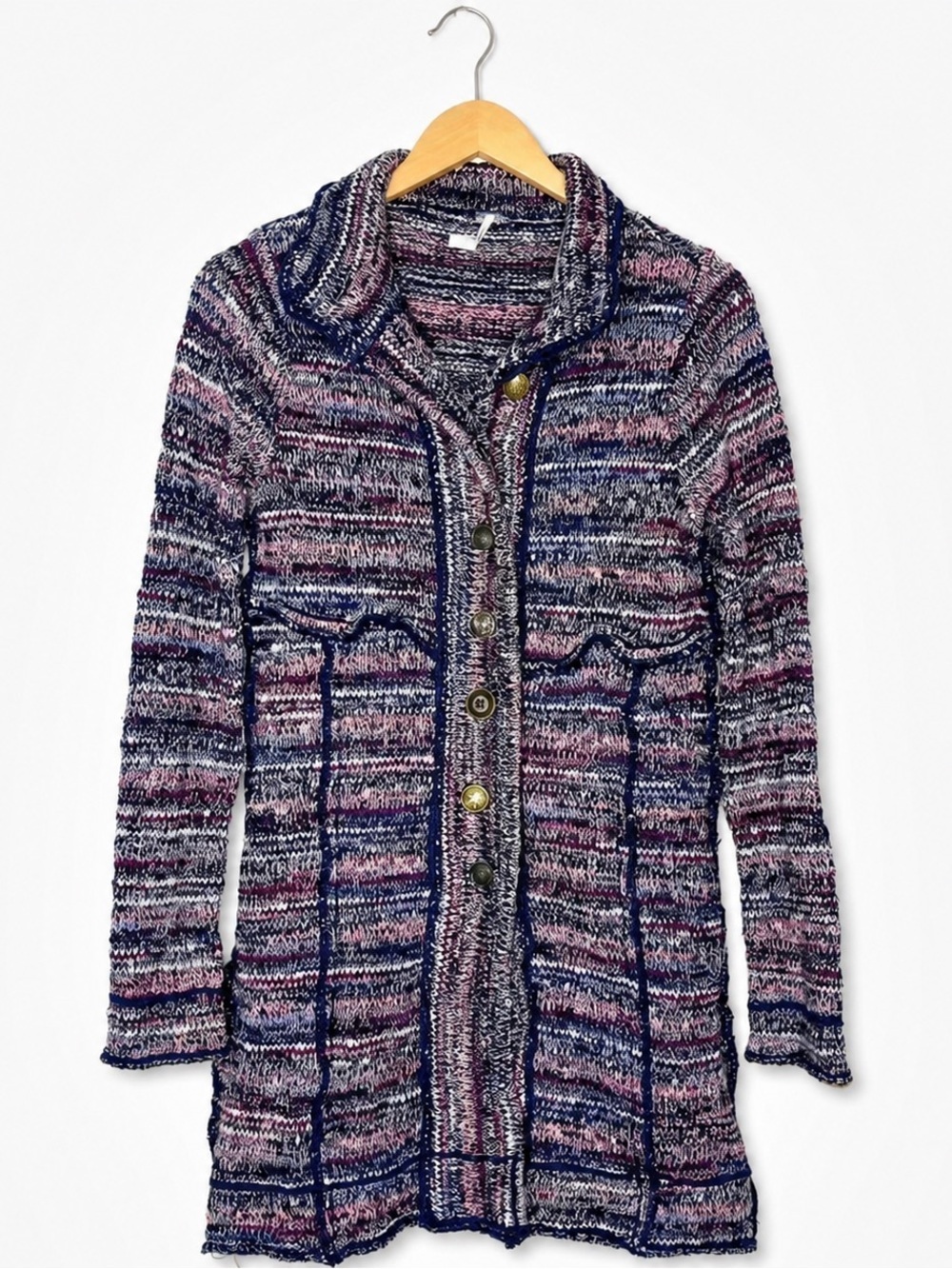 Free People Purple Tweed Cardigan Sweater Size Small